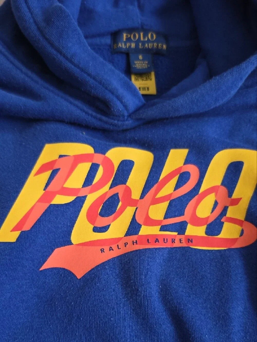 Polo by Ralph Lauren Royal Blue Kids Hoodie with Yellow & Orange Logo - Size 6